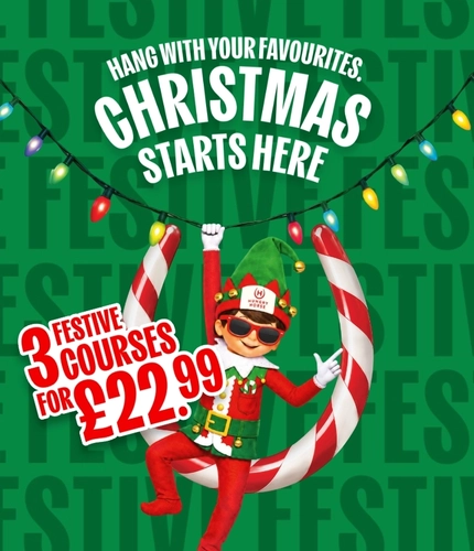 A banner promoting 3 Festive Courses for £22.99  at Hungry Horse venues.
